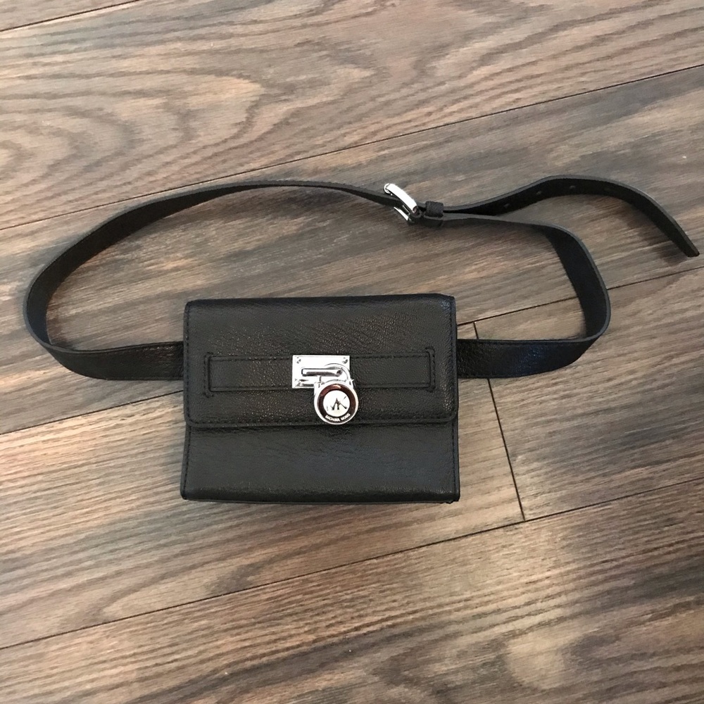 Michael Kors Black Leather Belted Pouch Bag